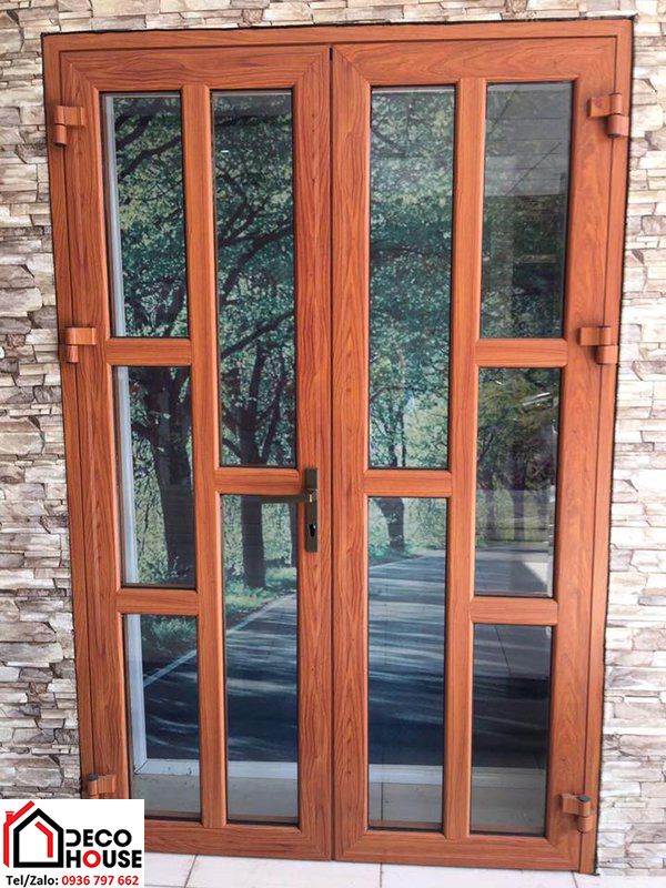 Làm cửa nhôm Xingfa vân gỗ đẹp Hà Nội
