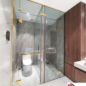Vách ngăn kính nhà tắm phụ kiện màu vàng