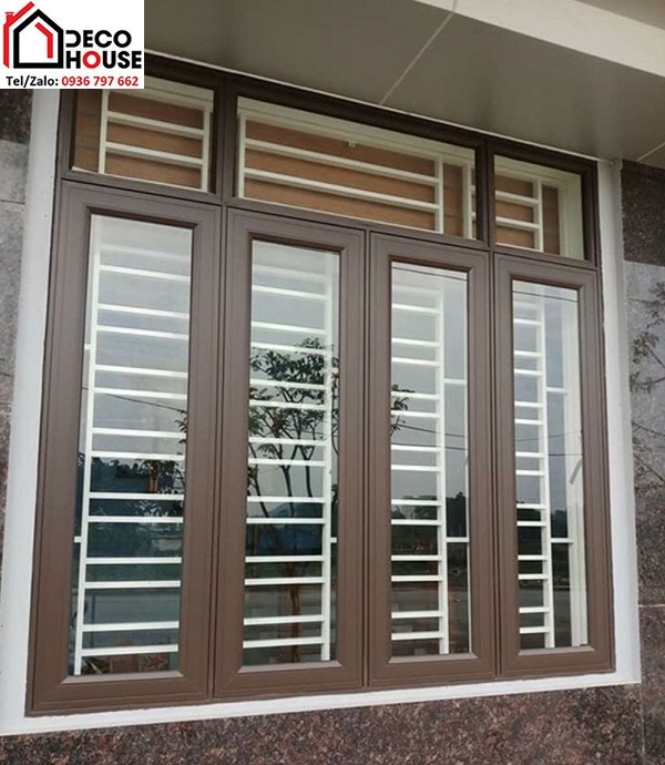 Mẫu cửa sổ 4 cánh nhôm PMA màu cafe đẹp